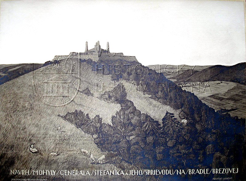 Jurkovič Dušan: návrh mohyly generála M. R. Štefánika na Bradle; kolem 1924