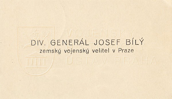 Navštívenka zemského vojenského velitele v Čechách, gen. Josefa Bílého