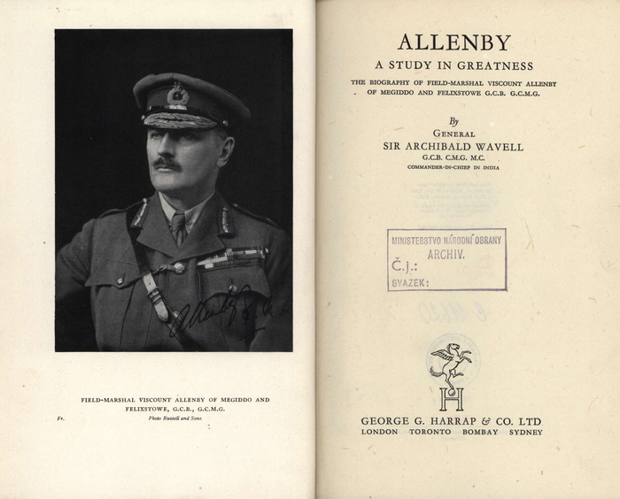 WAVELL, Archibald. Allenby : a study in greatness.