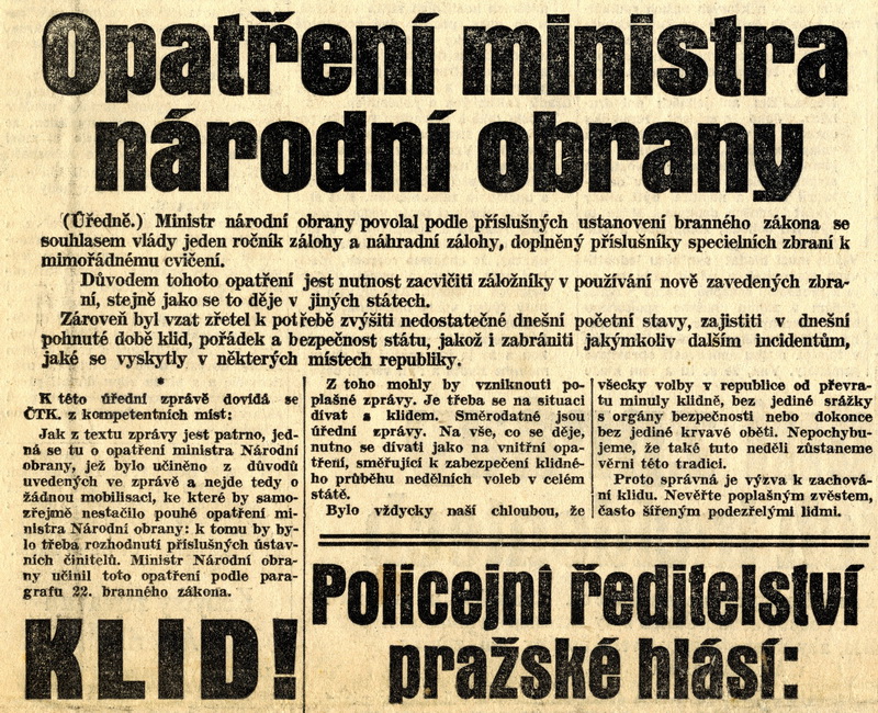 Jedna z oficiálních tiskových zpráv, které čtenářům československého tisku objasňovaly neobvyklou aktivitu čs. armády z 21. května 1938. Takto kupříkladu 22. května 1938 referoval Nedělní list. FOTO: Archiv Karel Straka