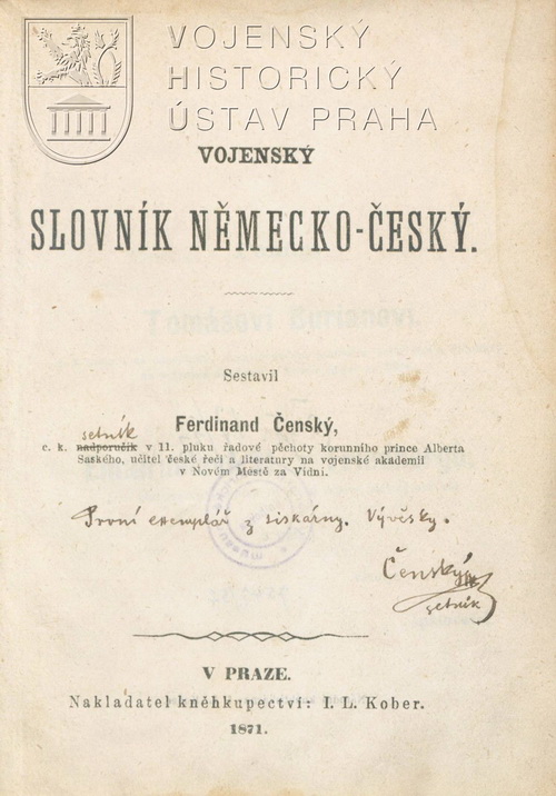 ČENSKÝ, Ferdinand. Vojenský slovník německo-český