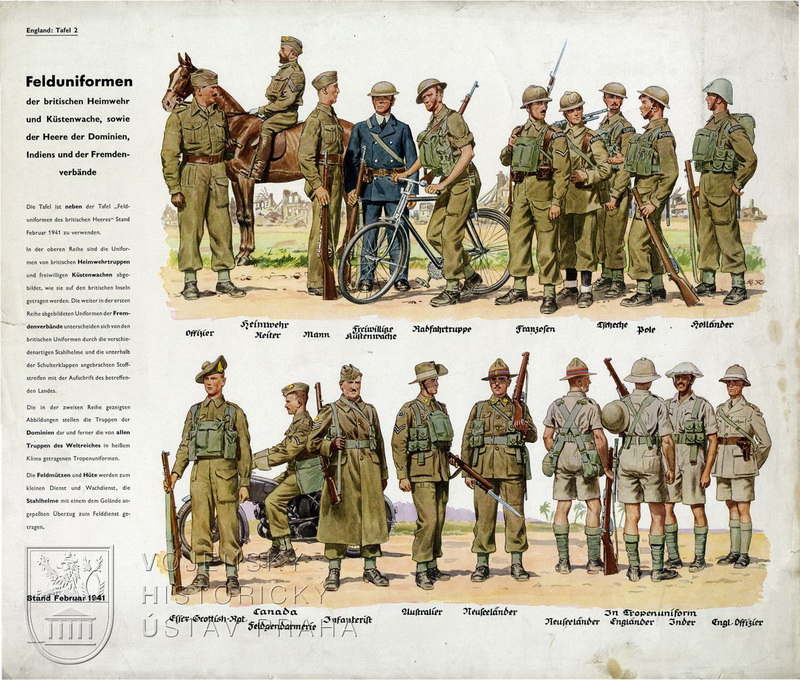 Instruktážní tabule s britskými stejnokroji, Německo, 1941