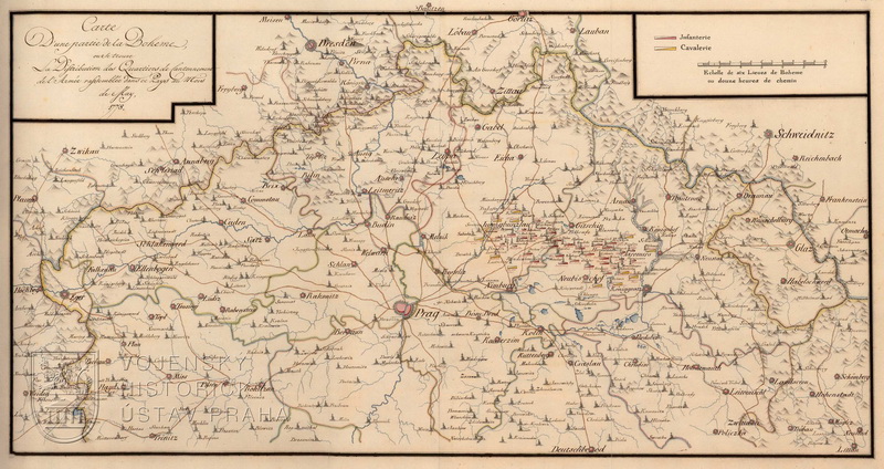 Mapa Čech s dislokací vojsk z května 1788.