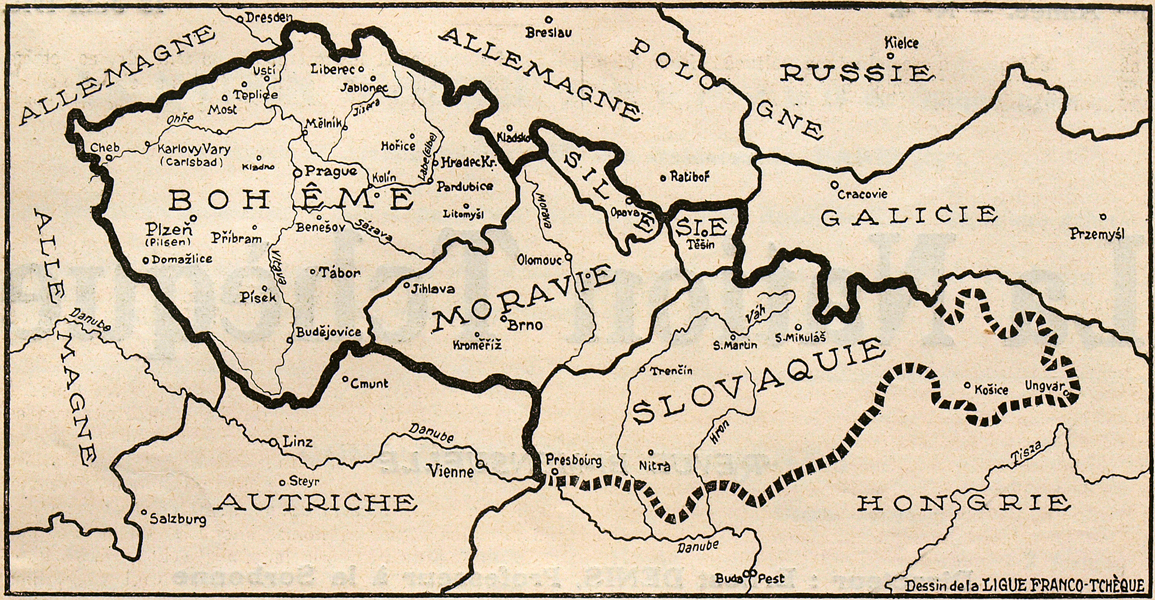 Od června 1915 se tato mapa budoucího československého státu stala motivem otiskovaným v každém čísle La Nation Tchéque. Francouzská veřejnost si měla postupně zvykat na odvážnou představu rozbití Rakouska-Uherska. Přesvědčit dohodové státníky, aby souhlasili s vytvořením samostatného československého státu na půdě Rakouska-Uherska, to byl hlavní a nelehký úkol zahraniční odbojové akce. Zvlášť v době, kdy se vojenská situace Dohody během léta a podzimu 1915 rapidně zhoršila.