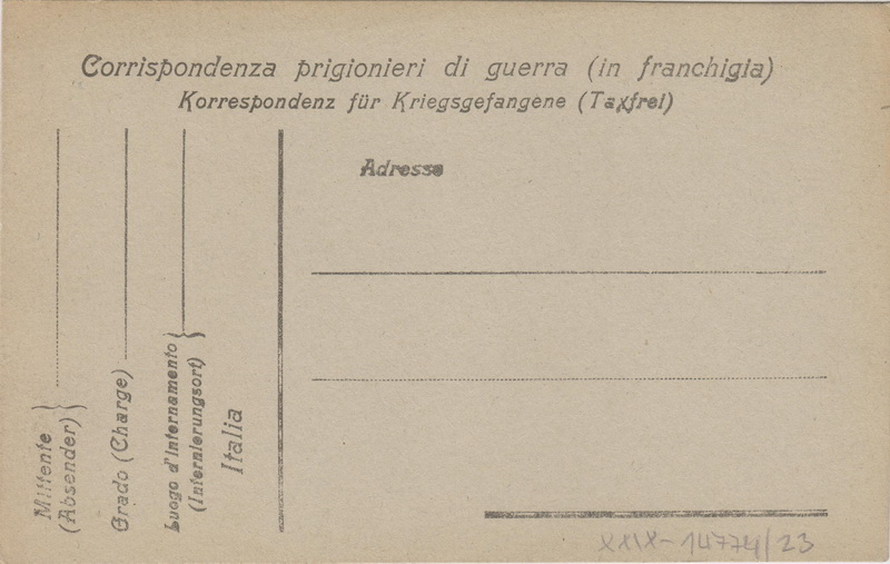 Korespondenční lístek zajatecké pošty v Itálii. 