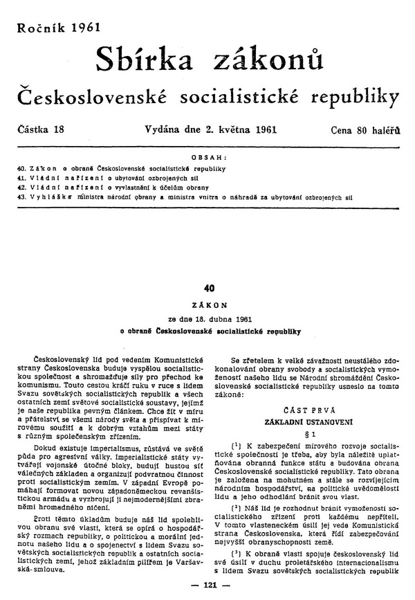 Co vše přinesl v roce 1961 zákon o obraně ČSSR