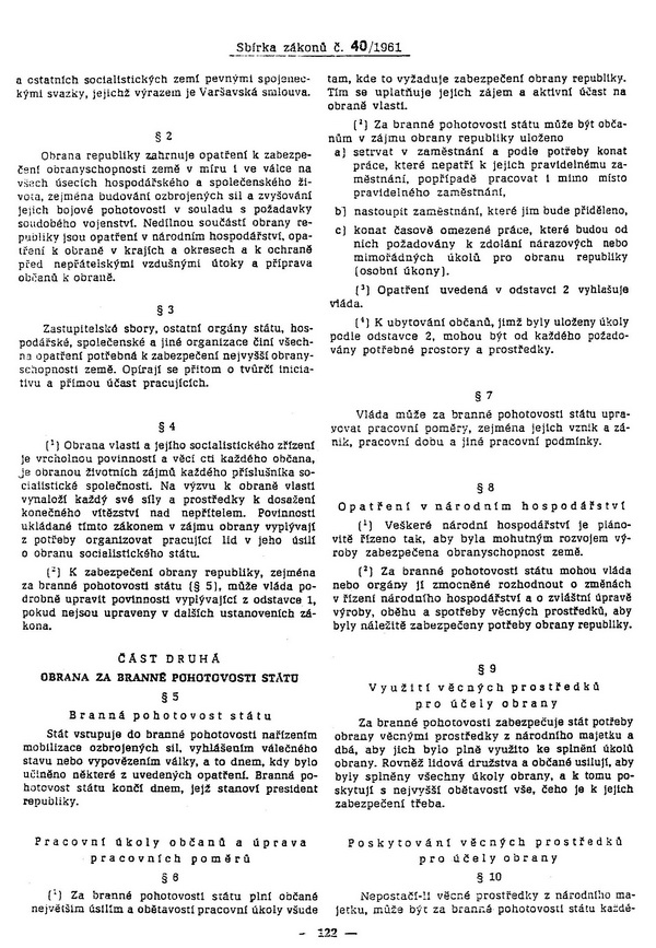 Zákon č. 40/1961 Sb. o obraně Československé socialistické republiky