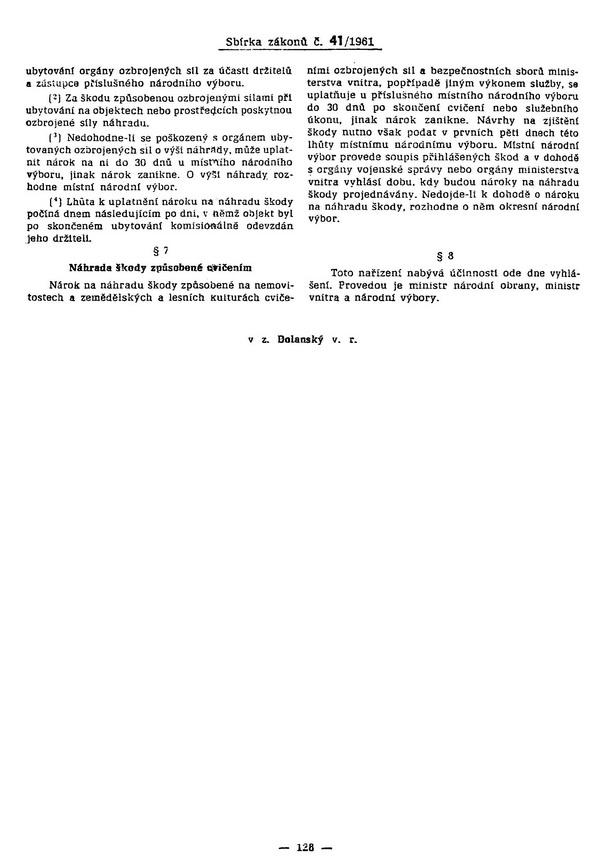 Vládní nařízení č. 41/1961 Sb. o ubytování ozbrojených sil