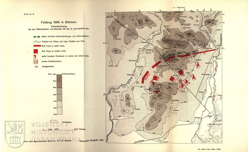 Dispozice k rozmístění rakouských vojsk před bitvou u Hradce Králové 3. července 1866.