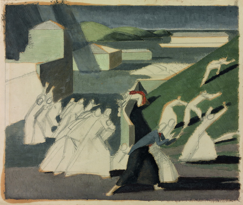 Winifred Knights: Kompoziční studie pro obraz Potopa, 1920, olejomalba přes kresbu tužkou na papíře, 26,7 x 31,9 cm. 
FOTO: © UCL Art Museum © The Estate of Winifred Knights
