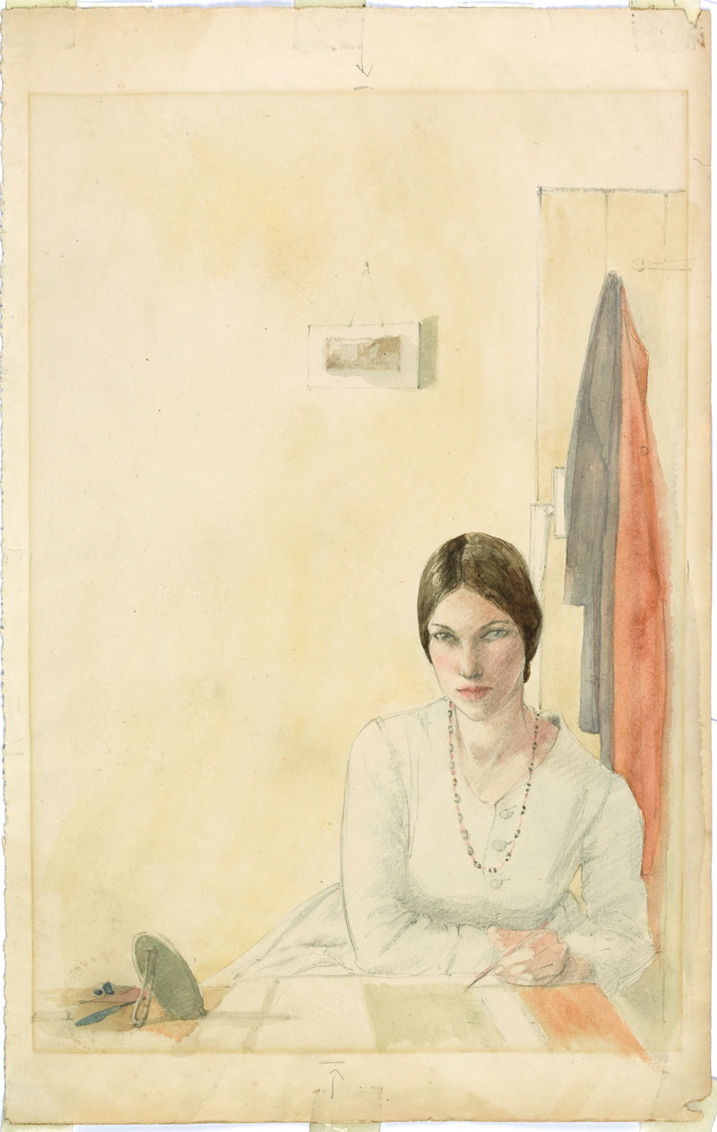 Winifred Knights: Autoportrét, asi 1916, akvarel přes kresbu tužkou na papíře, 38,5 x 24 cm. 
FOTO: Soukromá sbírka © The Estate of Winifred Knights
