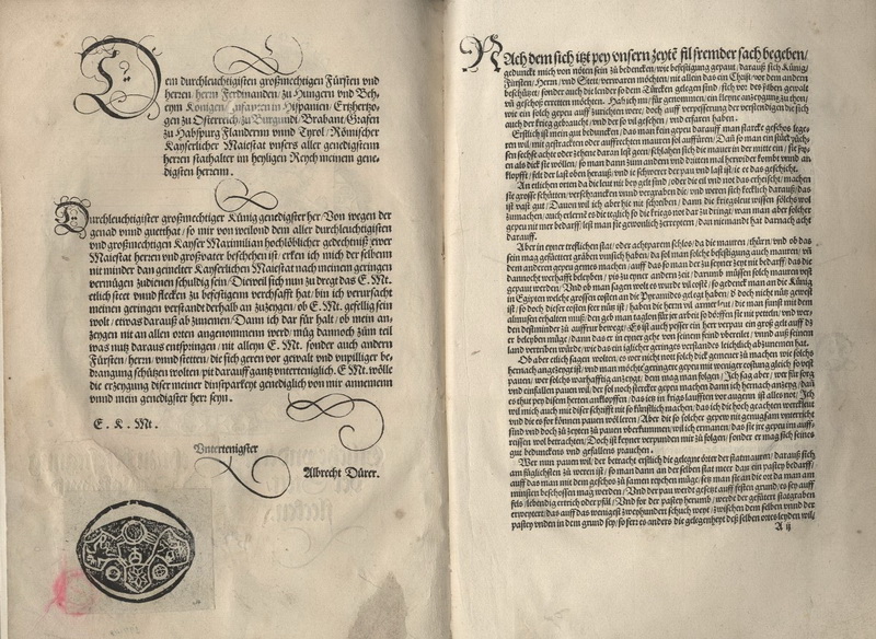 DÜRER, Albrecht. Etliche vnderricht, zu befestigung der Stett, Schlosz, vnd Flecken