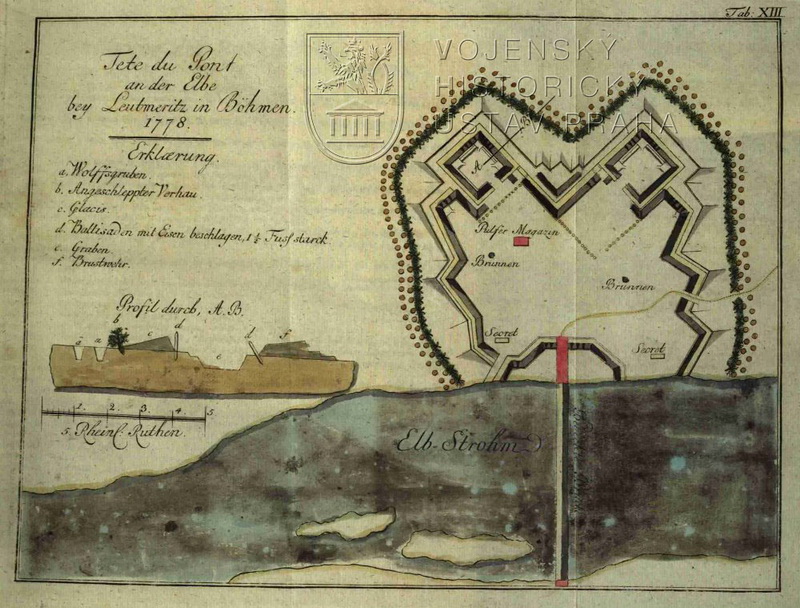 Plánek pruského opevněného předmostí na Labi u Litoměřic v létě 1778.