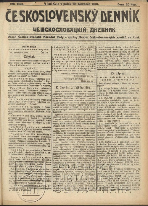 Československý denník z 19. července 1918