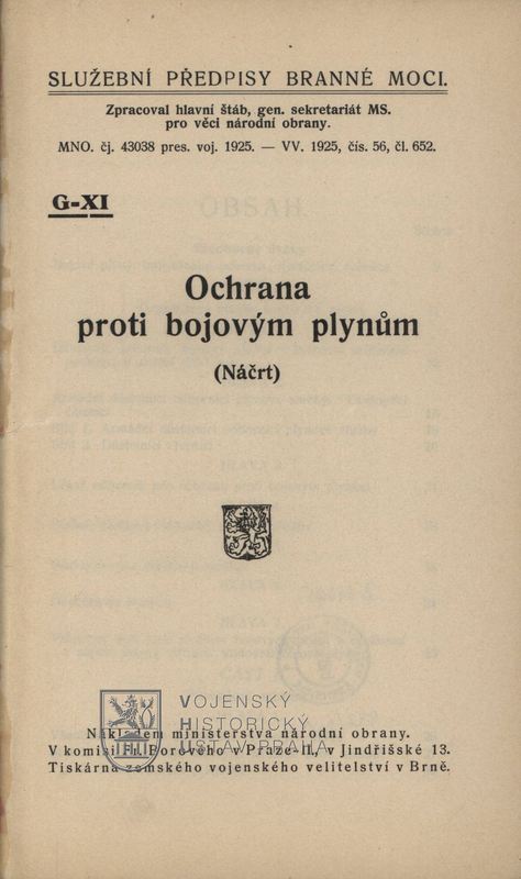 Služební předpisy branné moci: G-XI Ochrana proti bojovým plynům (Náčrt).