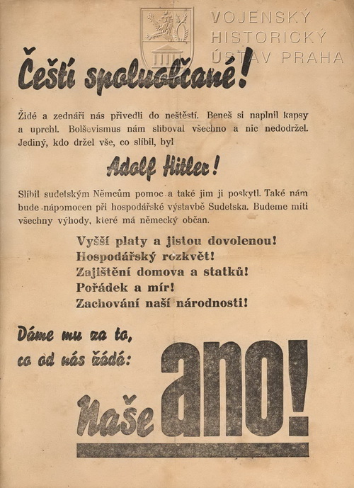 Agitační leták k účasti na doplňovacích volbách do Říšského sněmu, 1938