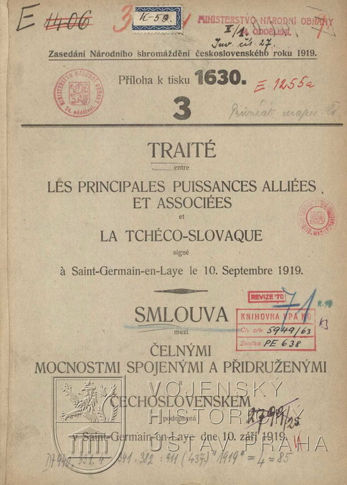Smlouva mezi čelnými mocnostmi spojenými a přidruženými a Čechoslovenskem podepsaná v Saint-Germain-en-Laye dne 10. září 1919