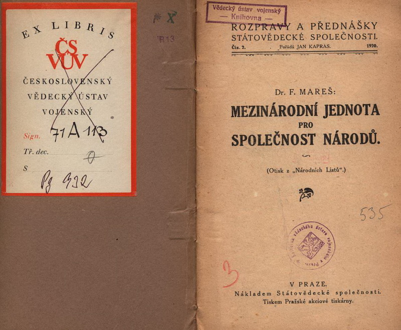 MAREŠ, František. Mezinárodní jednota pro společnost národů