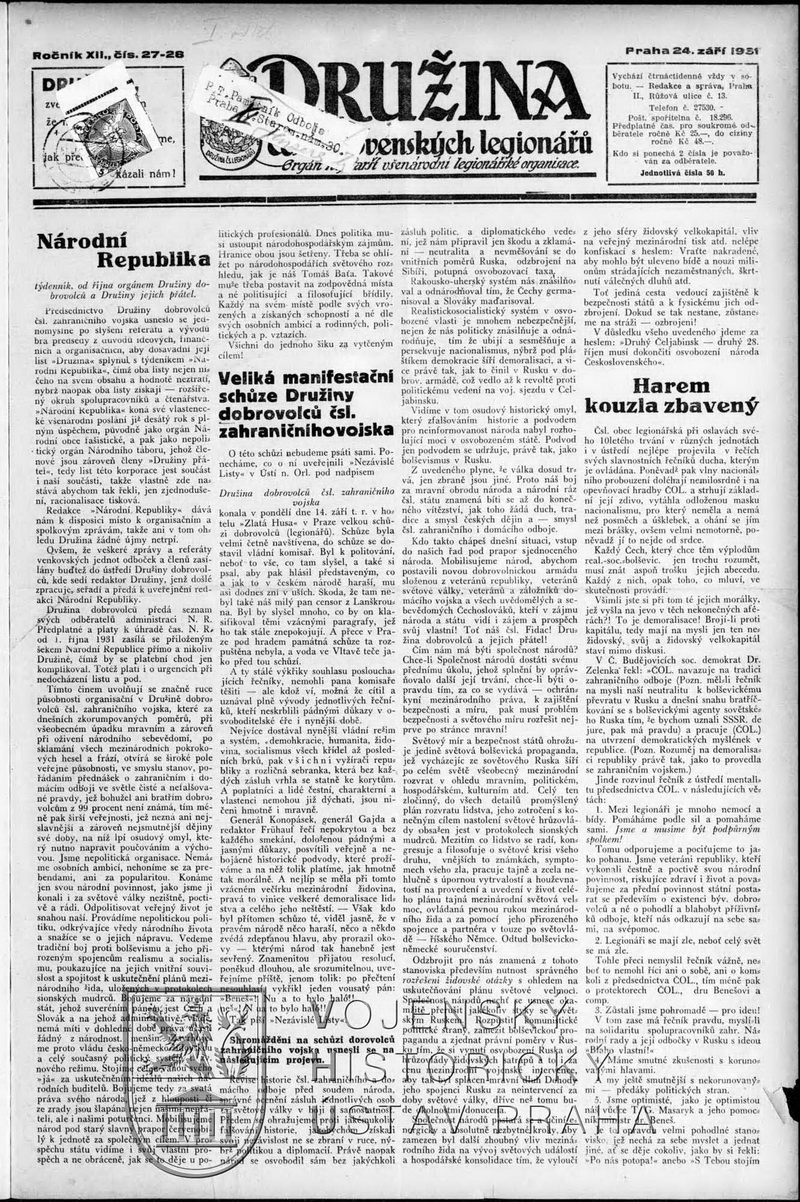 Titulní strana čísla z 24. září 1921 oznamující zastavení vydávání novin.