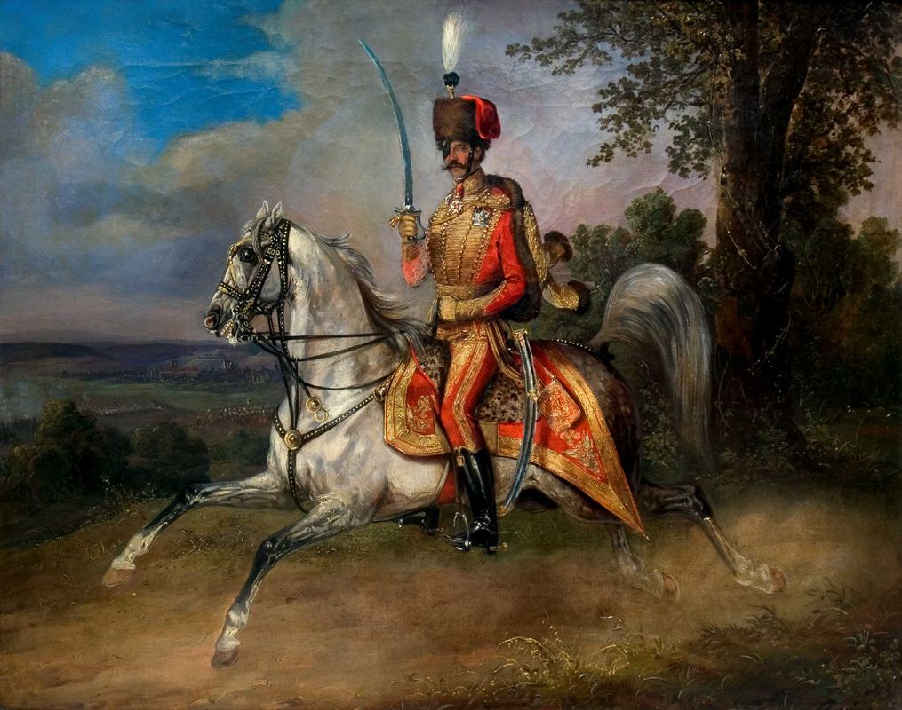 Polní podmaršál František Jindřich hrabě Schlik roku 1848 v uniformě generála uherského jezdectva.