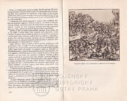 Ukázka textu a rytina boje sedláků a lancknechtů.