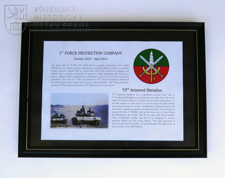Pamětní deska 1. strážní roty Bagram Air Field