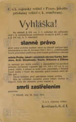 Kontrolní otisk vyhlášky o stanném právu nad Prahou a okolím, 1918