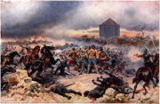 Hrdinný poslední boj moravského pluku u zdi obory na Bílé hoře na romantickém obrazu z 19. století od Adolfa Liebschera