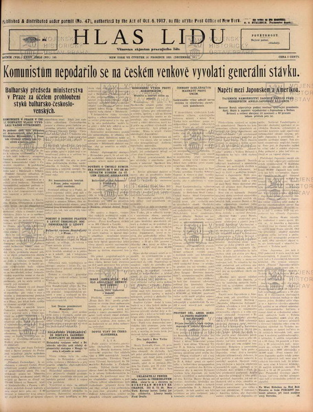 Noviny amerických Čechů o generální stávce v Československu 1920