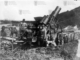 30,5cm moždíř vz.1911 v palebném postavení během 1. světové války