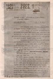 První strana faksimilie pokynů pplk. Sponnera k obsazení Oslavan v případě nepokojů z května 1921, které vycházely z jeho zkušeností z velení zásahu v prosinci 1920.