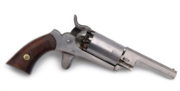 Revolver Walch Pocket v kazetě s příslušenstvím, kolem 1862; vzácný desetiranný perkusní revolver se dvěma bicími kohouty.