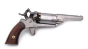 Revolver Walch Pocket v kazetě s příslušenstvím, kolem 1862; vzácný desetiranný perkusní revolver se dvěma bicími kohouty.