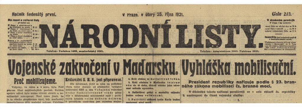 Před sto lety, 24. října 1921, Československo mobilizovalo