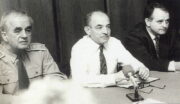 Zleva: náčelník Generálního štábu Československé armády generálporučík Karel Pezl, ministr obrany Luboš Dobrovský a jeho náměstek Antonín Rašek. 