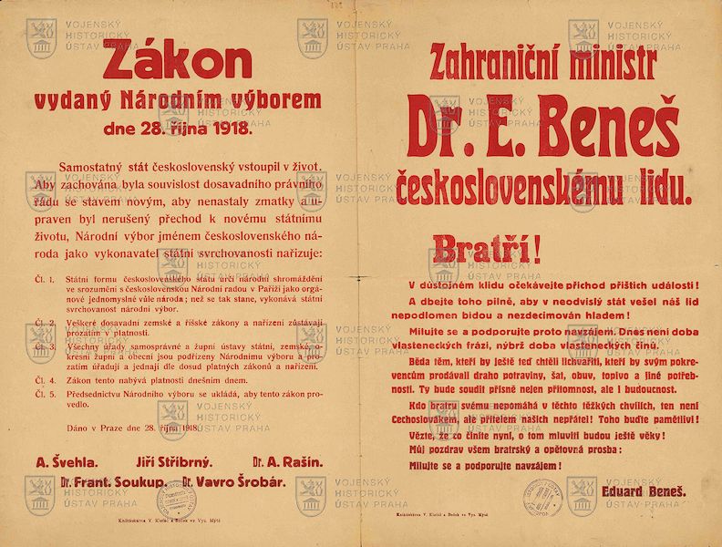 Zákon o zřízení samostatného státu československého, 1918