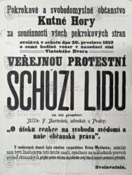 Plakát na veřejnou protestní schůzi lidu, 1913