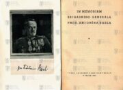 Titulní list a frontispis knihy s reprodukcí portrétu a autogramu. In memoriam brigádního generála PhDr. Antonína Basla
