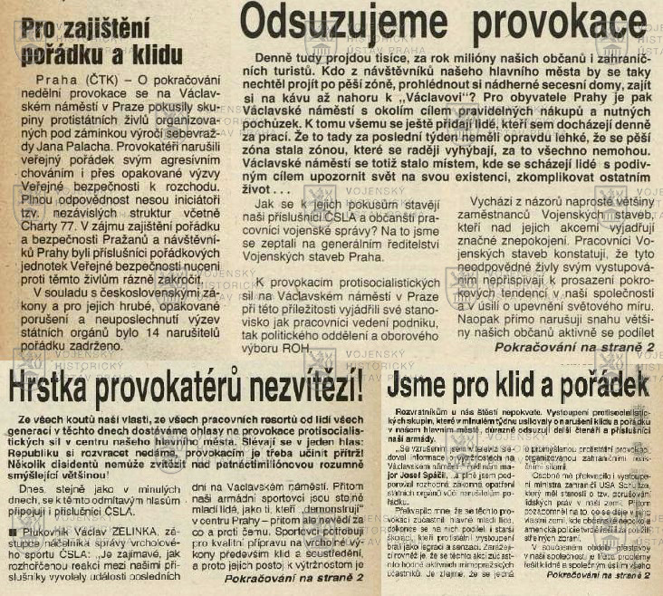 Reakce na Palachův týden v článcích Obrany lidu