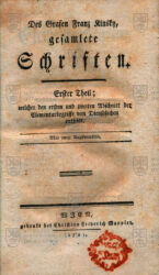 KINSKÝ, František Josef. Des Grafen Franz Kinsky, gesamlete Schriften