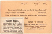 Korespondenční lístek zasílaný Válečnou informační kanceláří sloužící jako potvrzení o přijetí a publikování inzerátu. FOTO infofila.cz