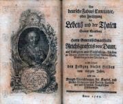 Frontispis a titulní list druhého dílu. Der deutsche Fabius Cunctator, oder Leben und Thaten Seiner Excellenz, des Herrn Leopold Joseph Maria, Reichsgrafens von Daun