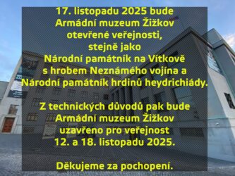 Změny v otevírací době Armádního muzea Žižkov - listopad