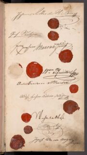 Pečetě spokojených zákazníků opraváře dýmek M. Kiaschka, mezi něž patřili i armádní důstojníci.