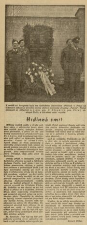 Článek o odhalení pomníku příslušníkům vojenské skupiny na lodi Patria v Praze z listu Hlas revoluce z 27. 11. 1947 
(FOTO: VHÚ Praha)