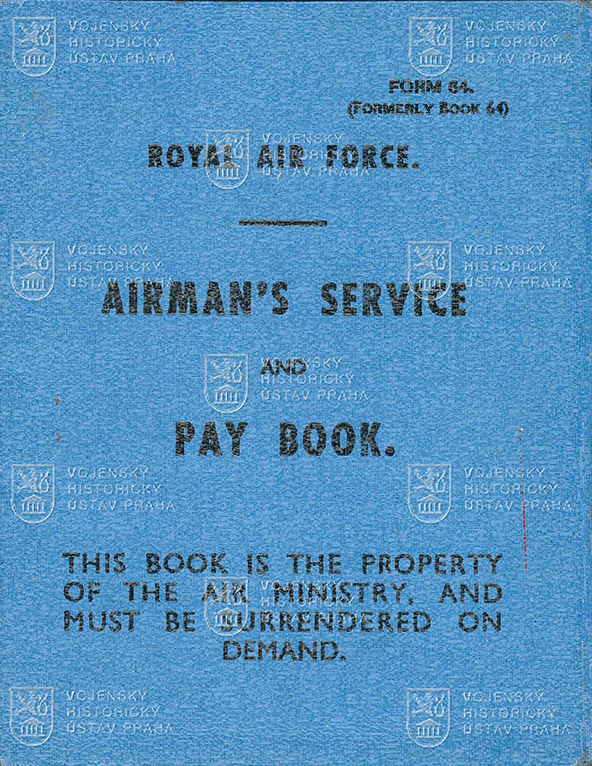 Vojenská knížka RAF (Form 64) radiotelegrafisty Petra Gibiána, 1942