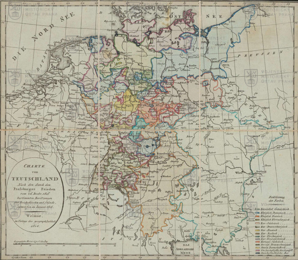 Mapa Německa po prešpurském míru. Charte von Teutschland nach den durch den Pressburger Frieden von 26. Decbr. 1805…