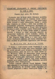 Začátek stati o bitvě u Chlumce v roce1126. KUBALA, Eduard a HONL, Ivan. Bojiště u Chlumce (1126, 1813)