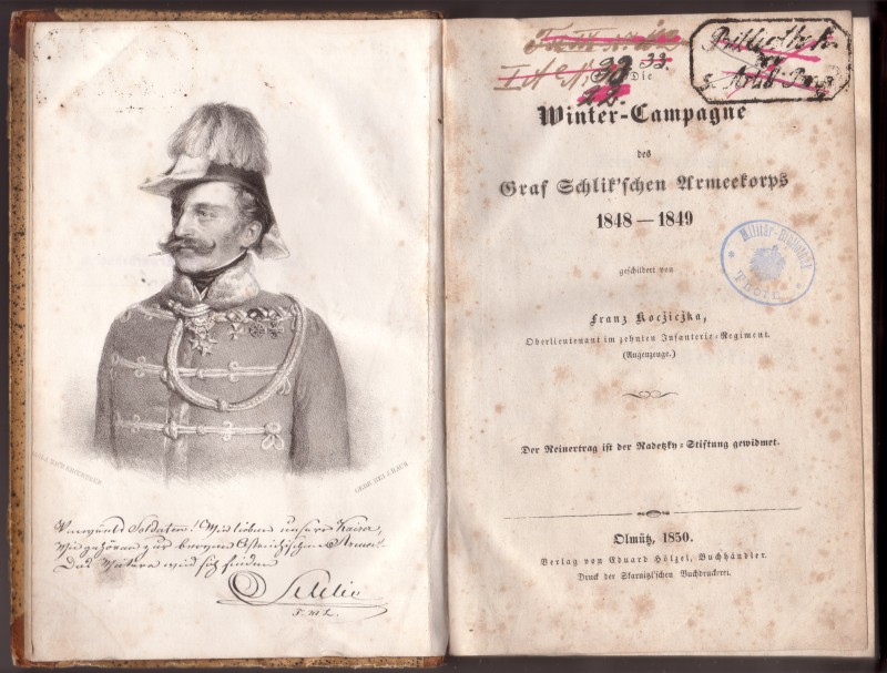 KOCŽICŽKA, Franz. Die Winter-Campagne des Graf Schlik'schen Armeekorps 1848-1849